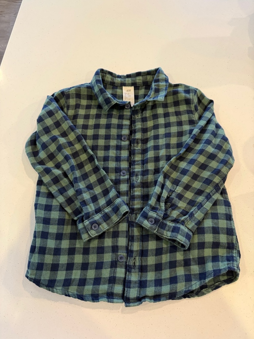 H&M Kids Navy & Green Plaid Button-Down Shirt